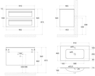 Подвесная тумба под раковину Art&Max Platino 90см белый матовый AM-Platino-900-2C-SO-BM-Cer
